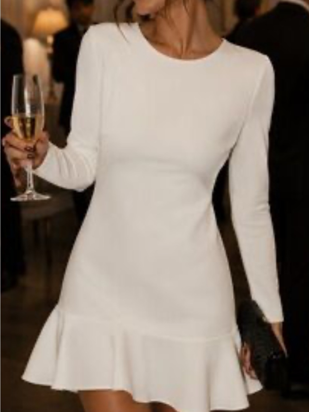The Kooples White Long-Sleeve Ruffle-Hem Mini Dress